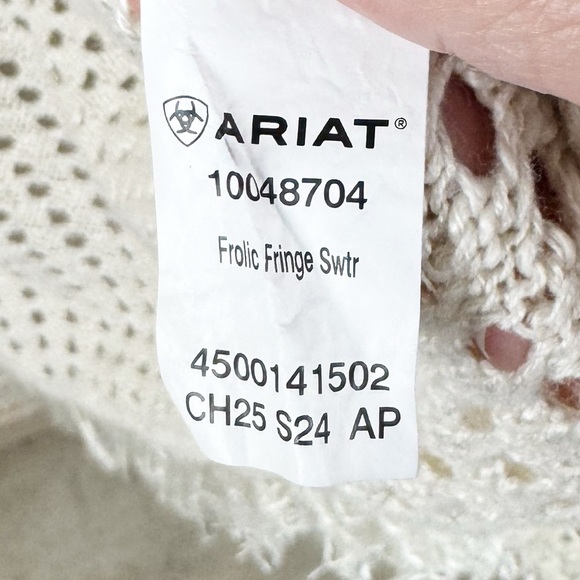 Ariat Cream Open-Knit Frolic Fringe Western Sweater Size Medium - Picture 12 of 17
